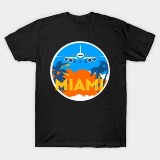 Vintage plane travel. Retro Miami travel badge T-Shirt